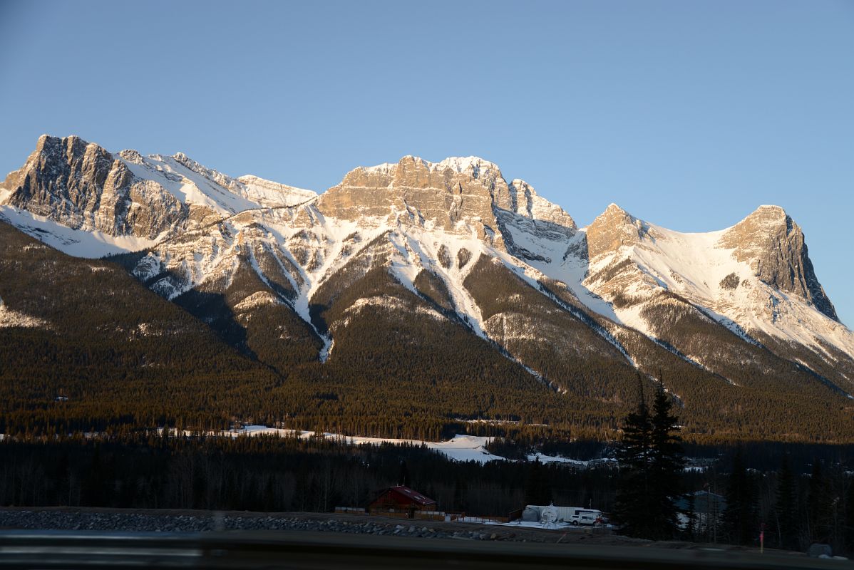 16A Mount Lawrence Grassi, Miner-s Peak, Ha Ling Peak From Trans Canada Highway At Canmore In Winter Just After Sunrise